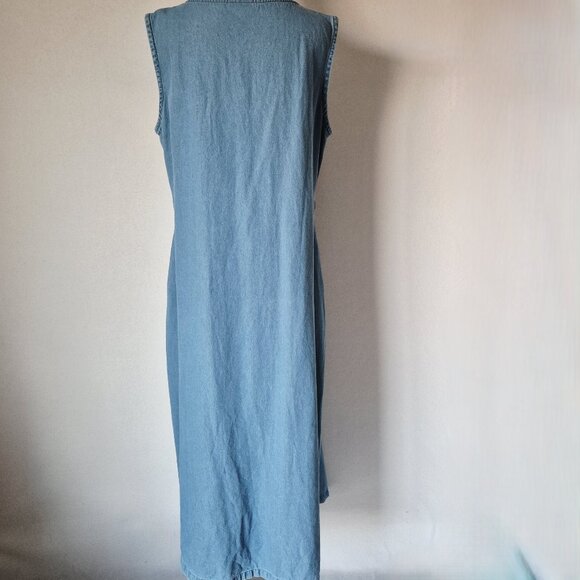 The Vermont Country Store Blue Denim Pintuck Jumper Maxi Dress Sleeveless - Picture 5 of 11